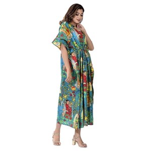 Túnica Kaftan de Algodón Kahlo Hecha a Mano, Vestido Ligero Tipo Kimono - Product Image 4