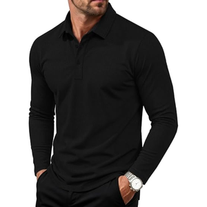 <b>Men</b>’s Black Long Sleeve Polo <b>Shirt</b>, Regular Fit Knitted Casual Golf <b>Shirt</b>, <b>Collared</b> Pullover Top for Outdoor and Everyday Wear - Product Image 1