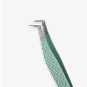 Pince à épiler de précision pour cils, en acier inoxydable, manche vert menthe, pointe lisse, angle de 45 degrés, pour extension de cils - Product Image 4