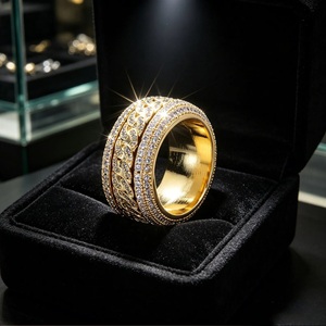 Anillo de Eternidad de Lujo Chapado en Oro de 18K con Moissanita, Engaste Pavé, Corte Brillante Redondo, Diseño de Planta, Anillo de Boda Unisex - Product Image 2