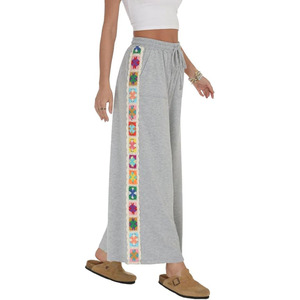 Pantalon unisexe large et droit, extensible, décontracté, avec cordon de serrage à la taille, ample, style survêtement, avec poche à panneau en crochet, 100% coton - Product Image 1