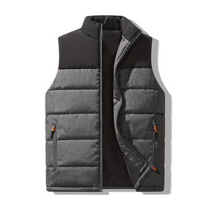 Chaleco de plumón para exteriores, color azul marino, gris y negro, con cremallera, de nailon y poliéster, cortavientos de invierno, ligero, con bolsillo con cremallera. - Product Image 1