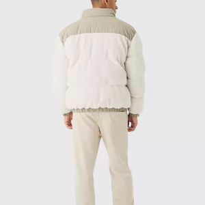 New Arrival 2026 Men's Beige Color Blocking Puffer Jacket Stand Collar Zipper Closure Windproof <b>Thick</b> Sherpa Lining <b>Winter</b> <b>Coat</b> - Product Image 6