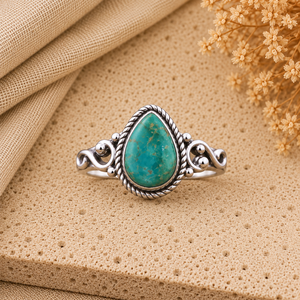 Green <b>Turquoise</b> Pear Shape Silver Handmade <b>Ring</b> Western Boho Statement Gemstone Jewelry Fashion <b>Ring</b> for Women - Product Image 3