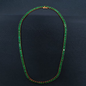 Collar de Cadena de Perlas con Gemas Verdes Naturales, Oro de 14k, Corte Natural, Estilo Lujoso Oscuro, Unisex, RIZTA JEWELS - Product Image 1