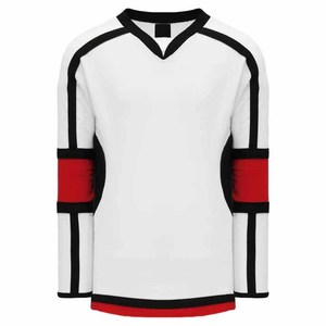 Men's White Ice Hockey Jersey V-Neck Full Sleeve Sublimated Moisture Wicking Polyester Sport Apparel Regular Fit Adult Size - Product Image 1