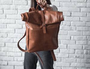 Genuine Leather Roll Top Backpack Custom Embossed Logo Travel Rucksack Large Capacity Mens <b>Computer</b> <b>Bag</b> LTBP-0012 - Product Image 2