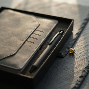 Aurelux - Juego de Regalo de Agenda con Tapa de Terciopelo Gris Premium, Tarjetero y Bolígrafo, Elegante Cuaderno de 192 Páginas, Regalos Corporativos Profesionales - Product Image 5