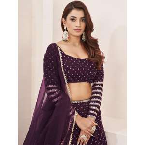 Fancified Purple Sequins Georgette Recepción Wear Lehenga Choli Vestidos de novia elegantes - Product Image 5