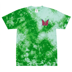 Camiseta de punto para hombre, oversize, transpirable, de algodón/fibra de bambú, con estampado tie-dye a rayas, cuello redondo, manga corta, informal, con logo frontal, 260g - Product Image 1