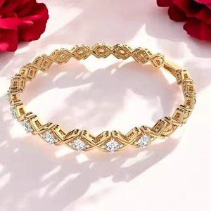 Sparkling Diamond Bracelet High Quality 14K Yellow/ White/ Rose Gold Non-Fade Hip Hop Jewelry for <b>Men</b> and Women - Product Image 3