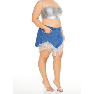 Shorts de Mezclilla Cortos para Mujer, Diseño Personalizado en las Bajas, Sexy, de Algodón, Estilo Y2K, Color Azul, Cierre de Cremallera, Bolsillos Laterales, Moda Casual - Product Image 6