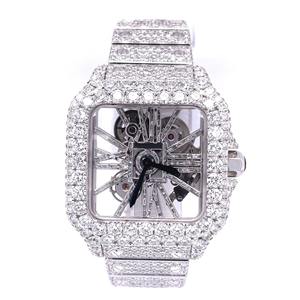 Reloj de Lujo de Moda Hip Hop con Movimiento de Cuarzo Cuadrado de Acero Inoxidable de Alta Calidad, Esfera de Cristal y Diamantes Moissanite - Product Image 1