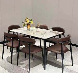 Juego de Comedor Moderno con Mesa de Mármol y Sillas Tapizadas en Gris, Muebles de Lujo Contemporáneos - Product Image 2