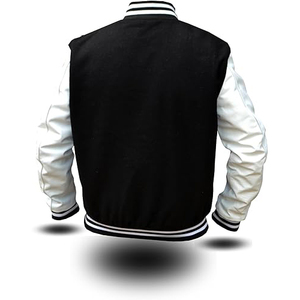 Veste universitaire noire pour homme, manches blanches, boutonnée, coupe décontractée, pour l'automne - Product Image 2