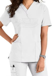 Blouse médicale verte en coton et polyester à col en V pour femmes, avec poches, pour le personnel médical - Product Image 5