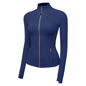Nouvelle <span class=keywords><strong>veste</strong></span> de yoga à manches longues pour <span class=keywords><strong>femme</strong></span>, printemps/<span class=keywords><strong>été</strong></span>, en spandex uni, col montant, fermeture éclair dorée, haute élasticité, pour course en extérieur - Product Image 6