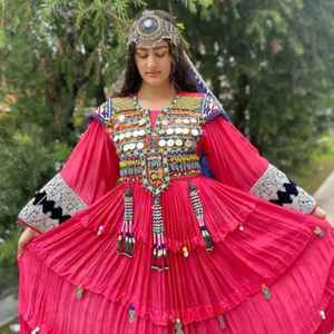 Vestido Afgano Kuchi de la Mejor Calidad al por Mayor, Vestido Tradicional Banjara con Bordado y Decoración de Encaje, Tela Personalizada con Botones Sólidos - Product Image 4