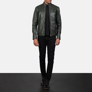 Chaqueta de cuero PU informal para hombre, corte ajustado, con cuello alto, estilo motociclista, con tela de lona. - Product Image 1