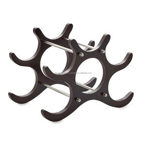 Estante de vino de metal y madera con acabado pulido de madera y acero Diseño rectangular moderno para portabotellas de fiesta - Product Image 1
