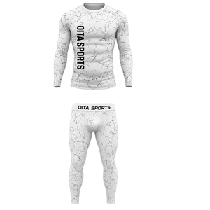 Ensemble de vêtements de sport pour homme, manches longues et leggings, blanc, performance active, entraînement, compression, fitness, gym, sportswear, entraînement athlétique - Product Image 1