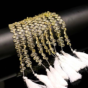 Cuentas facetadas de cuarzo limón natural en forma de pera de 5 mm y 7 mm, cuentas de cuarzo briolette, venta al por mayor, hilo de 6 pulgadas para la fabricación de joyas. - Product Image 6