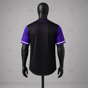 Maillot de baseball unisexe personnalisé noir d'été à rayures, manches courtes, col en V, boutons sur le devant, respirant, en polyester, pour le sport - Product Image 3