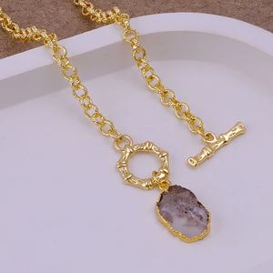 Herkimer Diamond Raw Quartz Toggle Clasp Charm <b>Necklace</b> Gold Plated April Birthstone Handmade Freeform <b>Crystal</b> <b>Necklaces</b> - Product Image 4