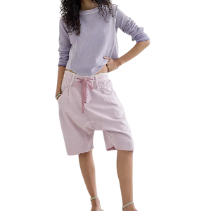 Camiseta de Manga Larga para Mujer, Unisex, Premium, Lavanda, Tejido Waffle, Cuello Redondo, Corte Holgado, Color Sólido, Transpirable, Algodón - Product Image 4