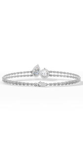 Elegante Pulsera de Plata con Dos Piedras en Forma de Lágrima, Ajustable, con Circonita Cúbica Redonda y en Forma de Pera, Doble Cadena, para Mujer - Product Image 2