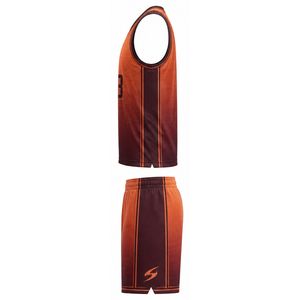 Conjunto de Uniforme de Baloncesto Sublimado Personalizado, Unisex para Adultos, Cuello en V, Sin Mangas, Absorbe la Humedad, Color Degradado 23 Naranja Marrón - Product Image 4