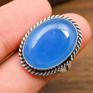 Bague en calcédoine bleue, argent sterling 925, faite à la main, bijoux anciens, pierres précieuses naturelles, cadeau - Product Image 3