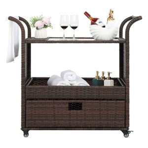 Carrello Bar da Esterno XH in Rattan Intrecciato con Ruote, Elegante Carrello Portaoggetti Mobile - Product Image 4