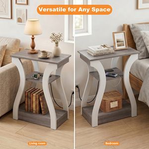 Comodino a 3 Ripiani con Stazione di Ricarica USB e Prese Type C, in Legno Nero per Soggiorno - Product Image 5