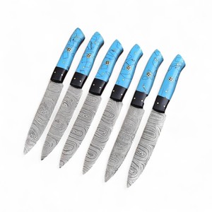 Couteaux à steak professionnels en acier Damas fait main, motif torsadé, lame pleine longueur, ultra-affûtés 58 HRC, pour usage quotidien, cuisine et barbecue - Product Image 1
