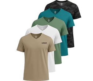 T-shirt pour homme 100% coton, col en V, manches courtes, tricoté, respirant, séchage rapide, logo personnalisé, vêtements décontractés, haute qualité - Product Image 6