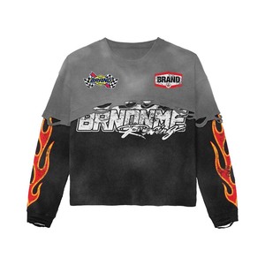 100% cotton T-shirt for men loose fit printed Men Double Layer T Shirt Cotton Inner Mesh Outer Red Panel <b>Spray</b> Print Custom Logo - Product Image 4