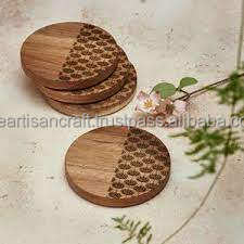 Posavasos de madera personalizables respetuosos con el medio ambiente artesanales clásicos, almohadillas para bebidas hechas a mano para una elegante Barra de protección de mesa, cocina - Product Image 5