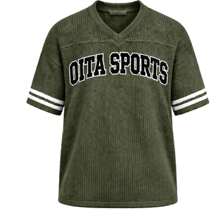 T-shirt de sport rayé vert olive personnalisé en jersey tricoté à col en V et manches courtes, respirant, coupe oversize, décontracté, pour tenue d'équipe athlétique - Product Image 1