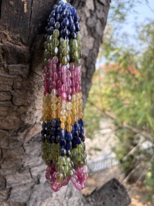 Cadena de Cuentas Ovaladas Rellenas de Cristal de Zafiro Multicolor (5x7mm 16'') Gemas Facetadas para la Creación de Joyería - Product Image 1