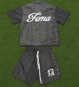 Fashion Men Two Piece Nylon Shorts Set Custom Logo Button <b>Down</b> Shirt and Beach Shorts Streetwear Outfit Trendy Summer Co Ord Set - Product Image 4