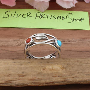 Anillo Sello Vintage para Mujer con Turquesa y Ónix Negro en Engaste de Bisel, Plata de Ley 925, Estilo Retro Turco, Banda Geométrica para Fiesta - Product Image 5