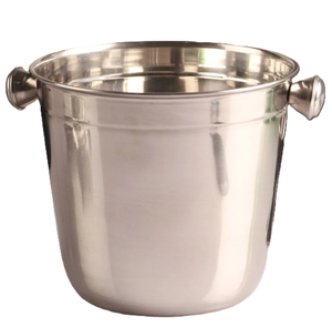 Sleek, fully polished stainless steel ice bucket featuring round <b>knob</b> & curved handle For Champagne & Party Events At wholesales - Product Image 3