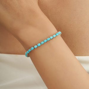 Pulsera de tenis elegante de plata de ley 925 con turquesa natural ovalada de 4x3mm para mujer - Precio al por mayor - Product Image 2