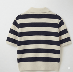 เสื้อสเวตเชิ้ตแขนสั้นลายทางผู้ชาย คุณภาพสูง สำหรับฤดูใบไม้ร่วง ผลิตจากผ้าโพลีเอสเตอร์/คอตตอน ทรงหลวม คอปกพับได้ ปักลายตามสั่ง - Product Image 2