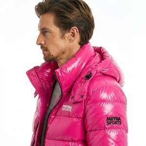 MEYBA SPORTS Men's Hooded Puffer Jacket Pink Windproof <b>Thick</b> <b>Winter</b> <b>Coat</b> Sporty Style Zipper Closure Regular Fit Style Jacket - Product Image 4