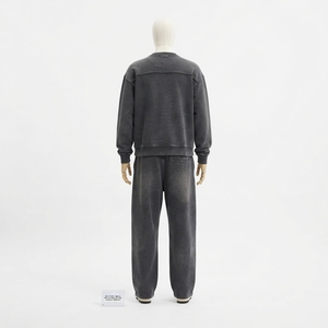 Men Charcoal Gray Crewneck Sweatshirt Cargo <b>Sweatpants</b> <b>Set</b> Casual Streetwear Matching Clothes Oversized Jogger <b>Set</b> - Product Image 4