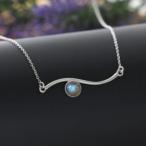 925 Sterling Silver Blue Flashy Labradorite 8 mm Round Bezel Rhodium Plated Pendant Minimalist Women Wedding Jewelry <b>Necklace</b> - Product Image 4