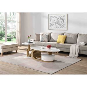 Set di 2 Tavolini da Caffè Moderni Dorati, Ovali e Rotondi per Soggiorno - Product Image 3