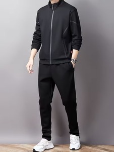 High Quality Lightweight Breathable Spandex/Polyester <b>Wind</b> <b>Breaker</b> Tracksuit Men's Solid Color Turn-down Collar Casual Hoodie - Product Image 3